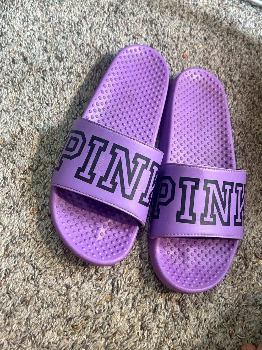 PINK Victoria's Secret Purple Slide Sandals with Bold Logo